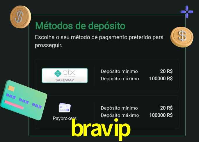 O cassino bravip oferece uma grande variedade de métodos de pagamento